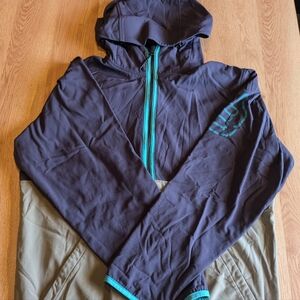 Tree Hooded 1/2 Zip Kangaroo Pocket Grey/ Purple‎ Pullover Size Small